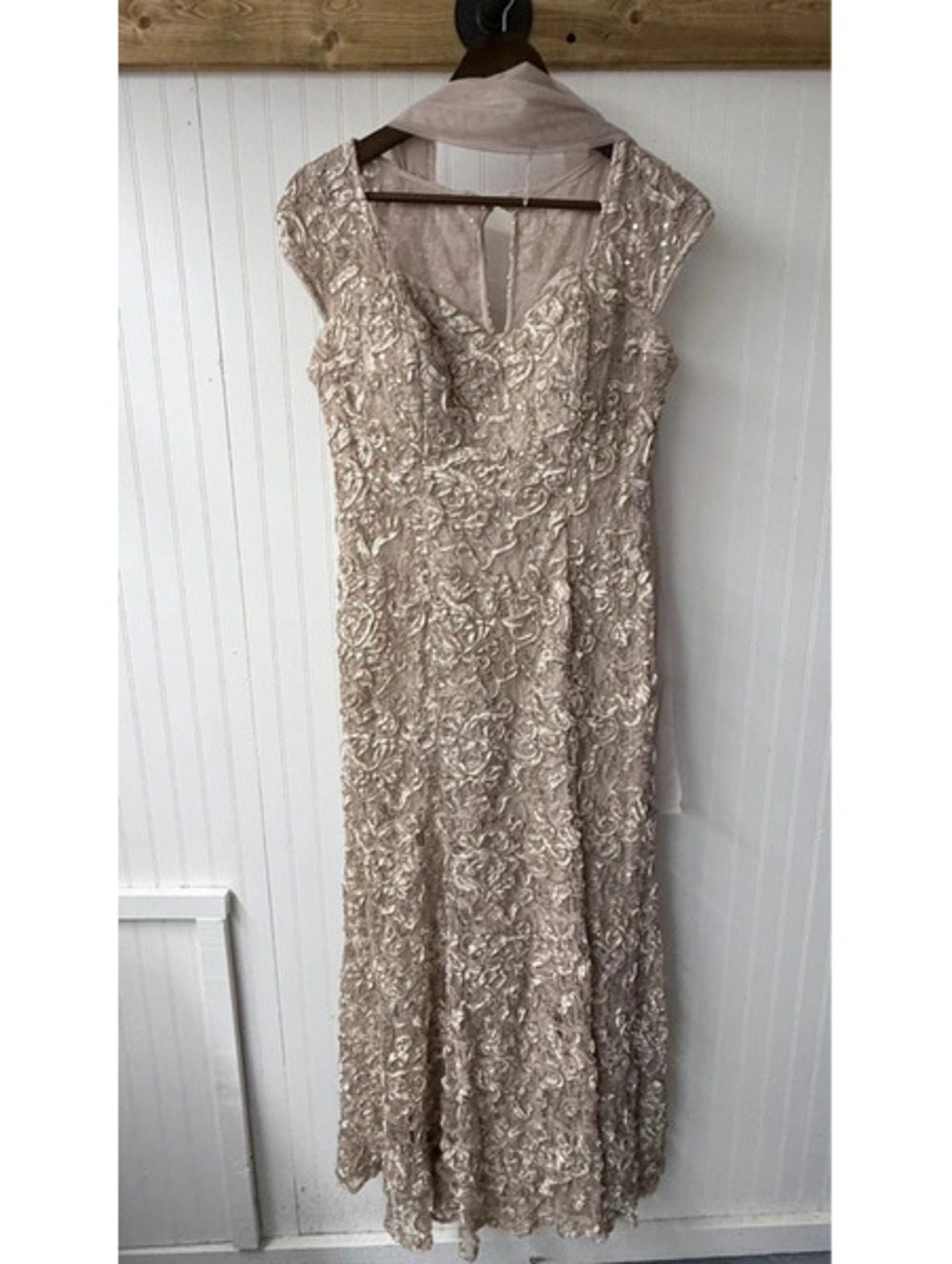 Alex Evenings soutache sequin lace gown size petite 10 wedding party romantic